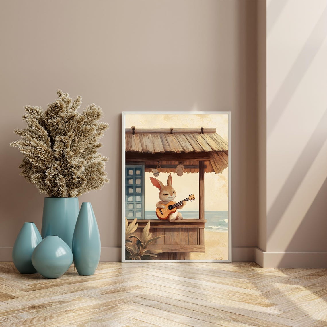 Bunny Playing Ukulele In A Beach Hut Tropical Seaside Music Poster - Image 8