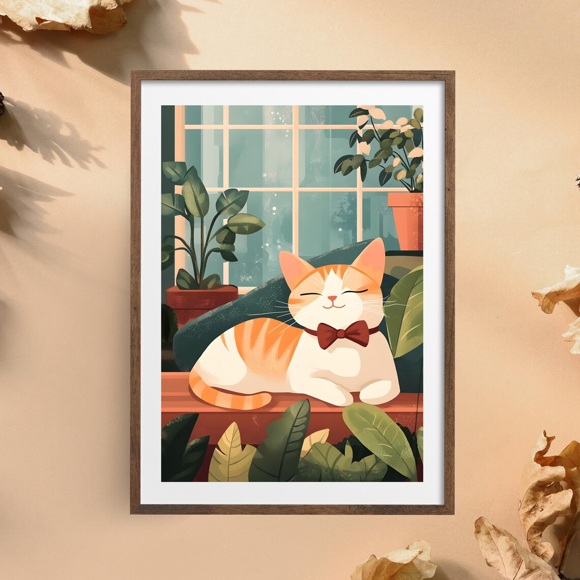 Dapper Orange Tabby Cat in a Red Bow Tie Relaxing by a Sunny Window Poster - Image 2