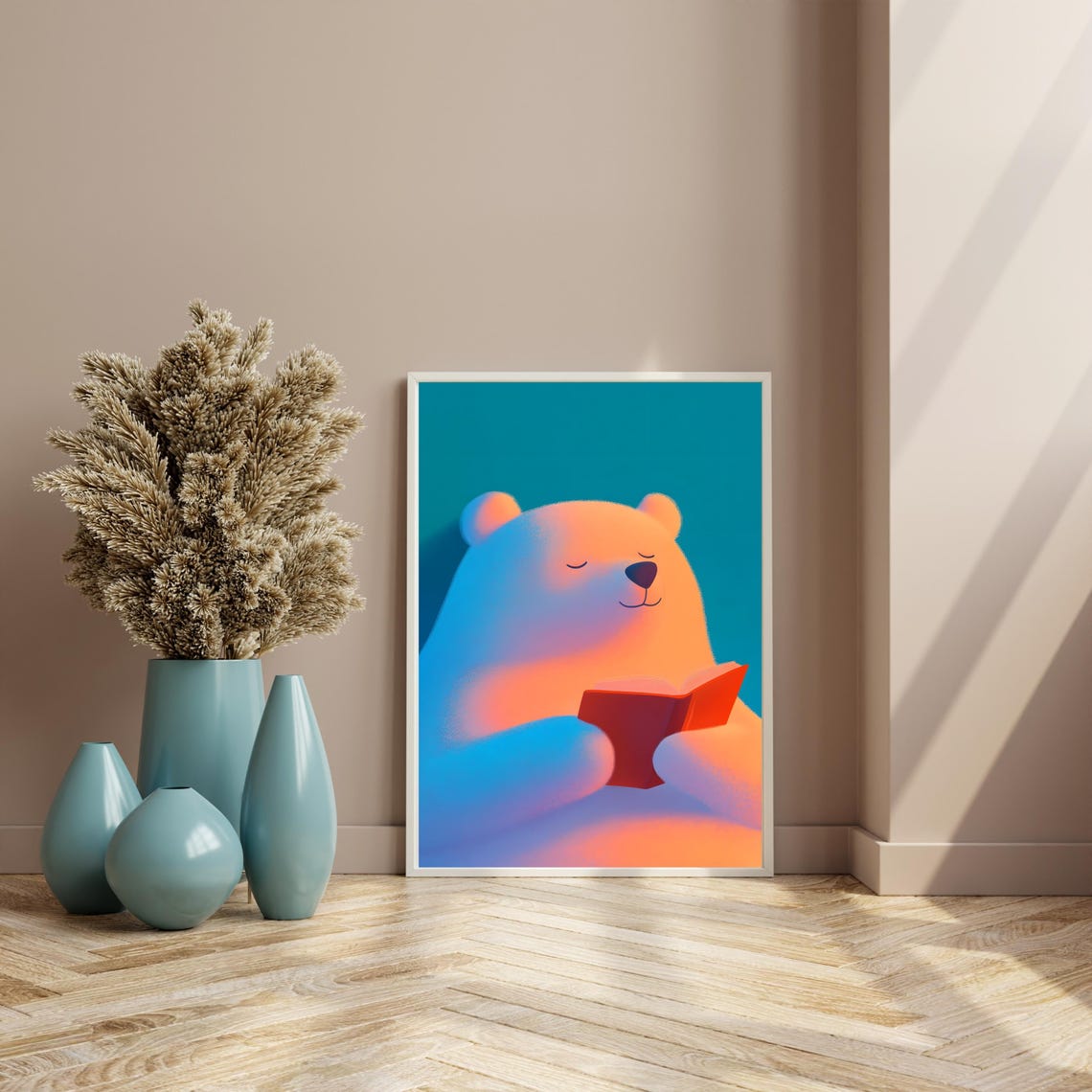 Gentle Glowing Polar Bear Reading a Little Red Book at Night Poster - Image 4