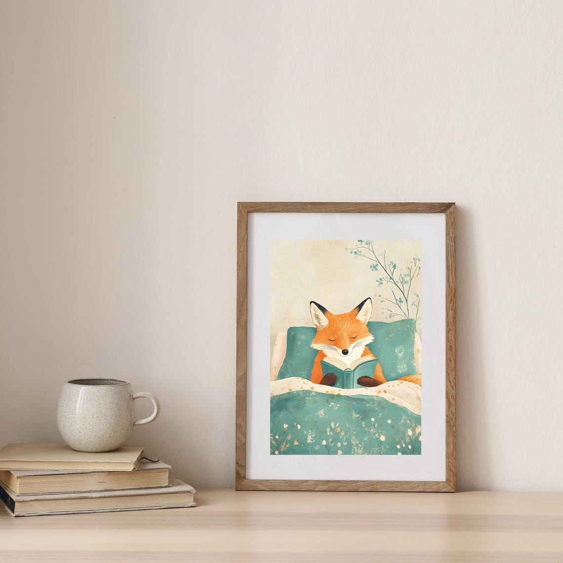Fox Reading Book in Bed Cute Cozy Bedtime Animal Nursery Art Poster - Image 7