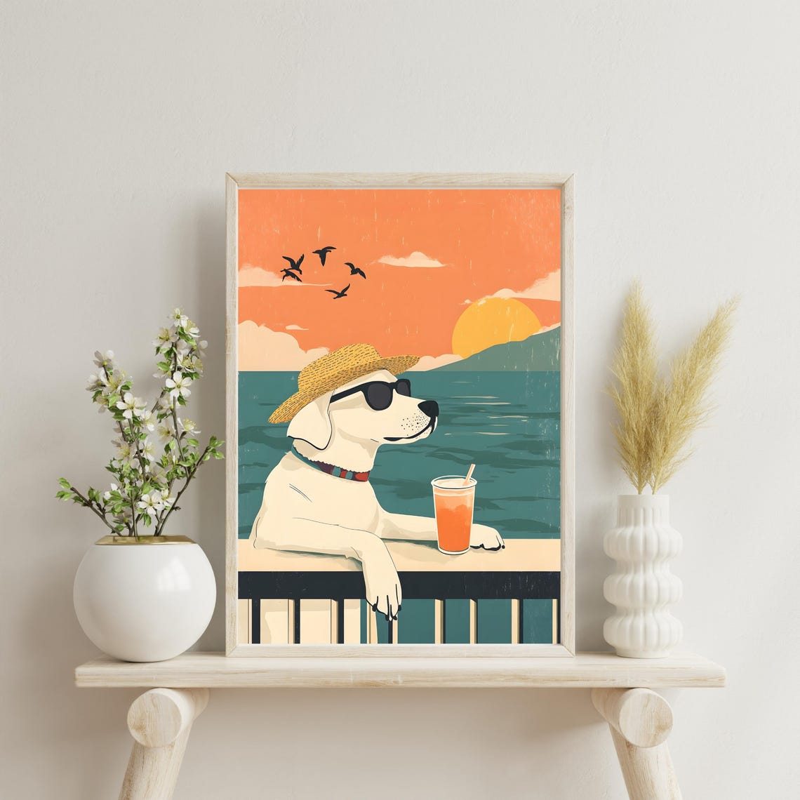Cool Dog With Straw Hat and Sunglasses at Beach Sunset Poster - Image 7