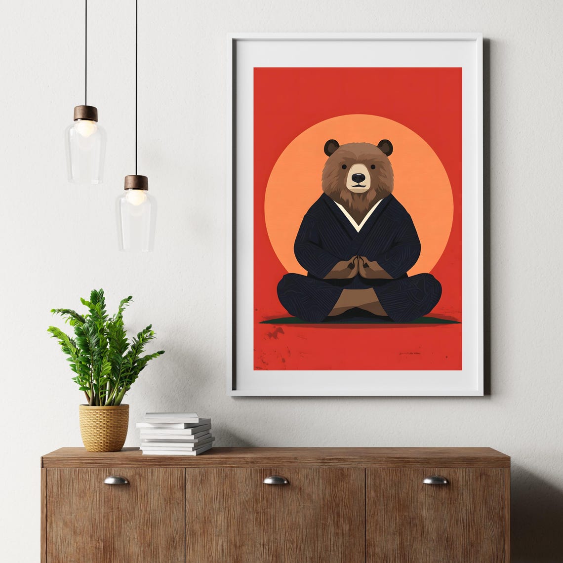 Zen Bear Meditating In A Kimono Before A Glowing Rising Sun Poster - Image 6