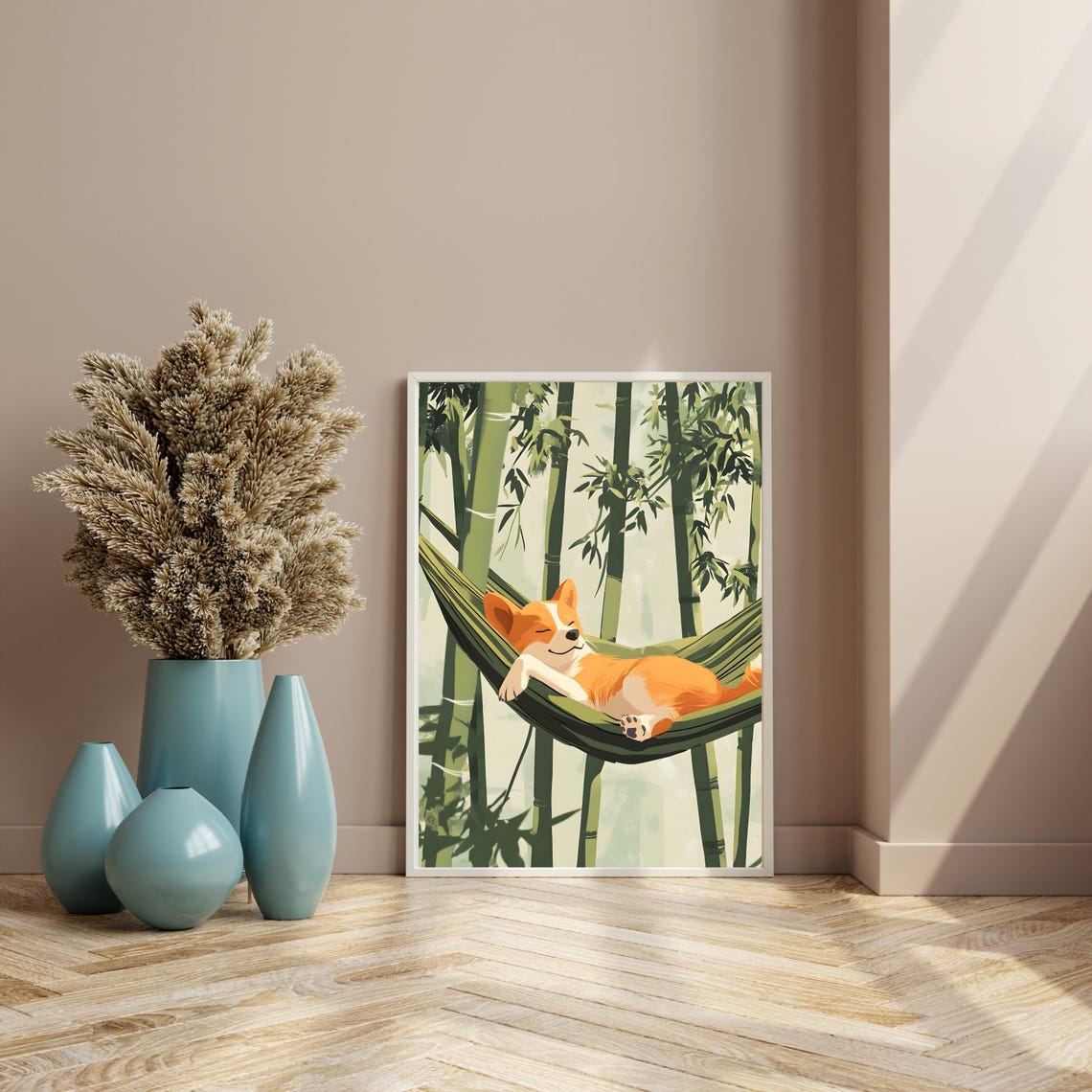 Corgi Sleeping In A Hammock Strung Through A Bamboo Forest Poster - Image 6