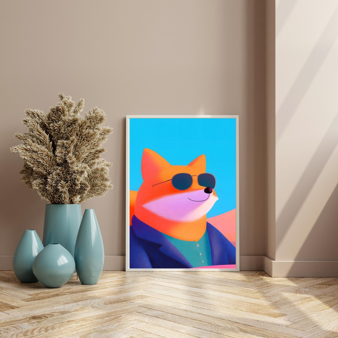 Stylish Orange Dog in Round Sunglasses and Navy Blazer Poster - Image 4