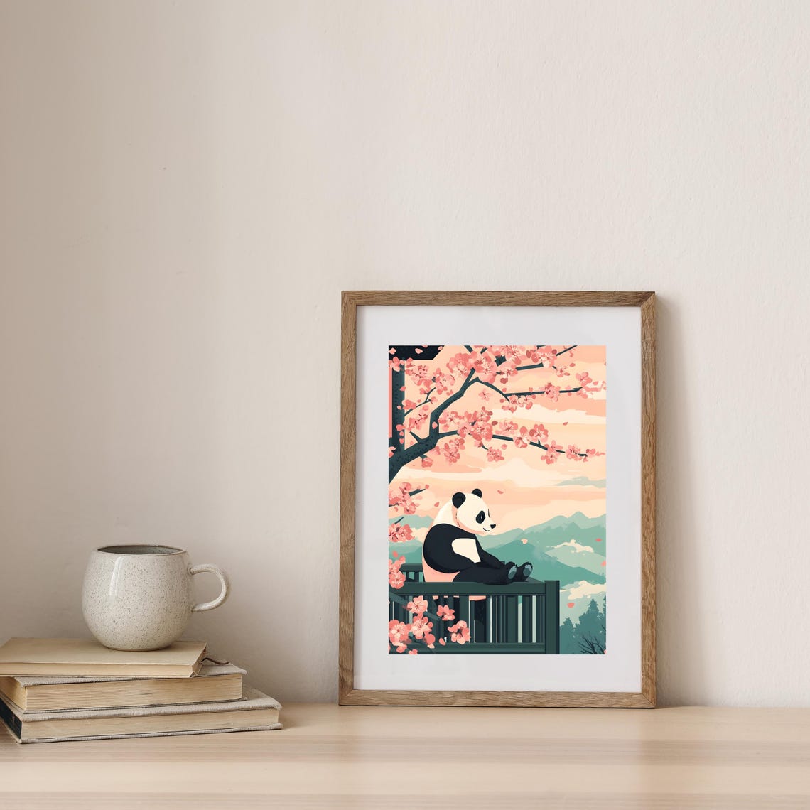 Panda Resting Under Cherry Blossoms At Mountain Sunset Poster - Image 7