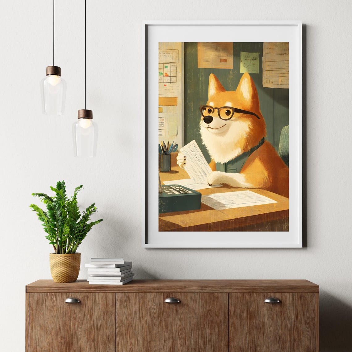 Corgi Dog Wearing Glasses Reviewing Paperwork At The Office Poster - Image 4