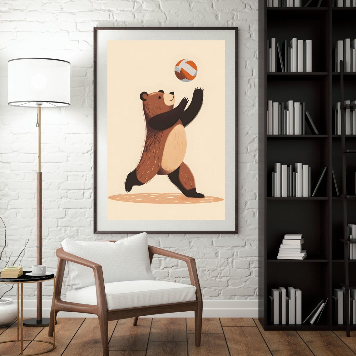 Playful Brown Bear Reaching for a Colorful Beach Ball Poster - Image 4