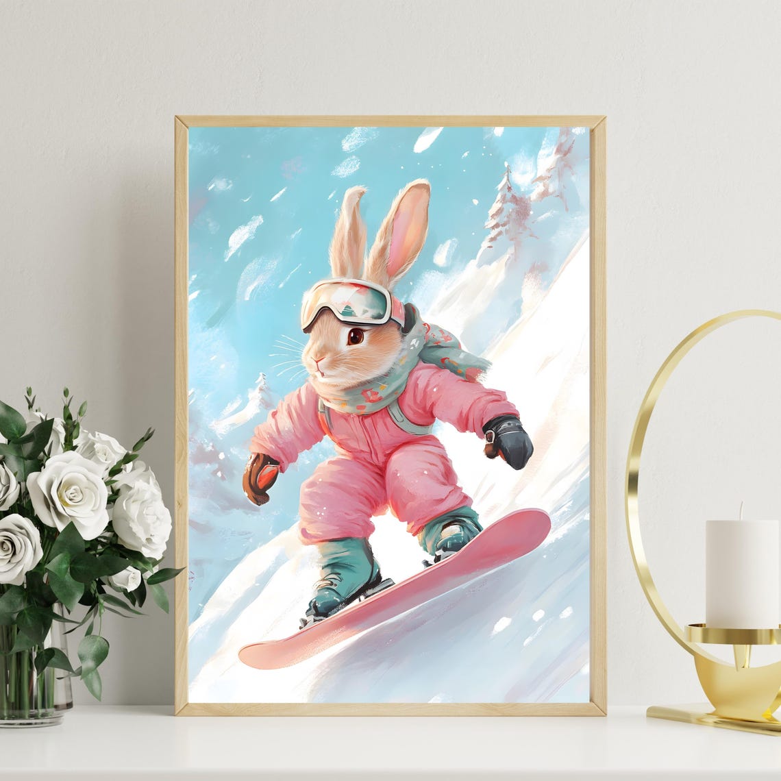 Cute Snowboarding Bunny Poster Winter Sports Animal Art Adorable Bunny Wall Art Snowboarding Animal Illustration Winter Wonderland - Image 7