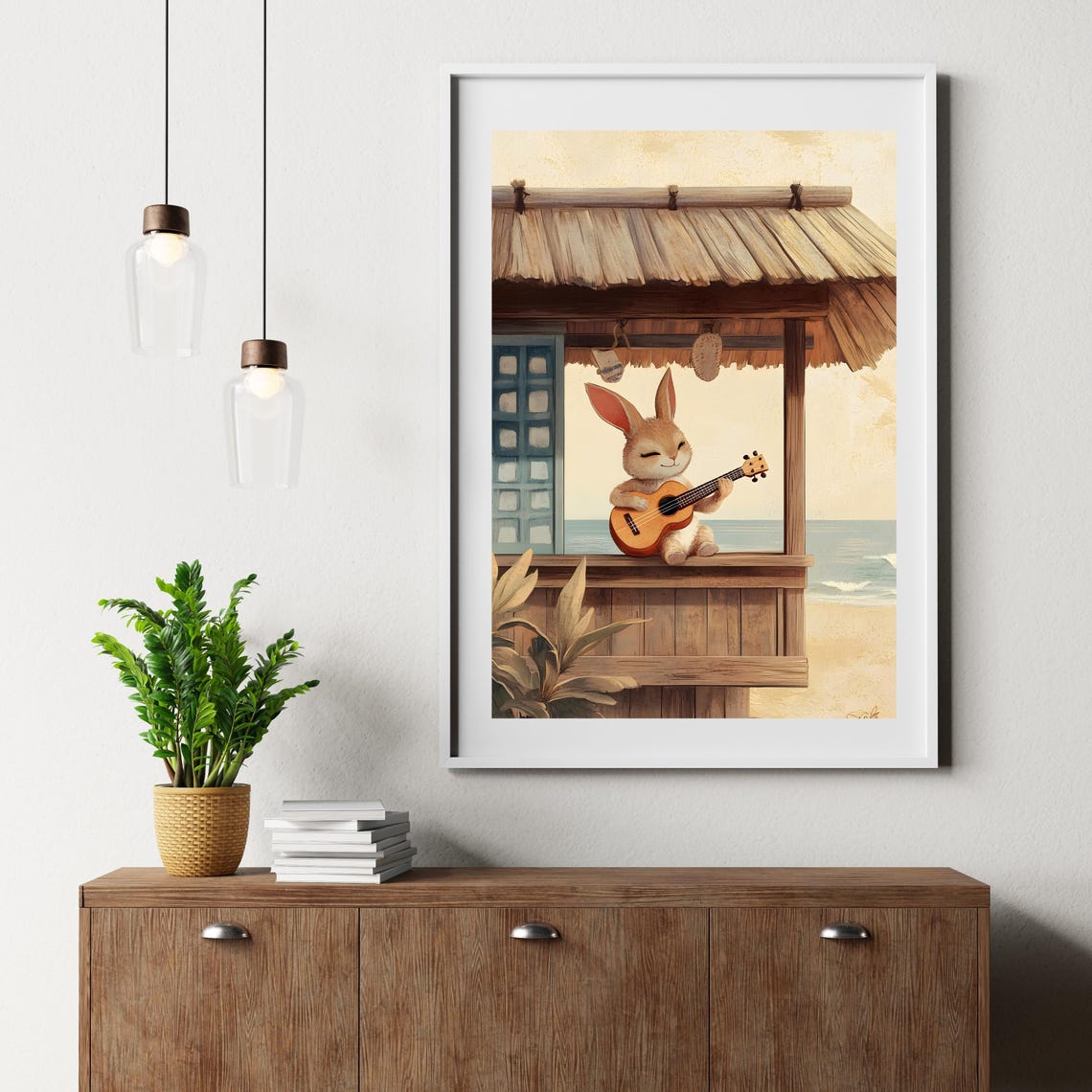 Bunny Playing Ukulele In A Beach Hut Tropical Seaside Music Poster - Image 6