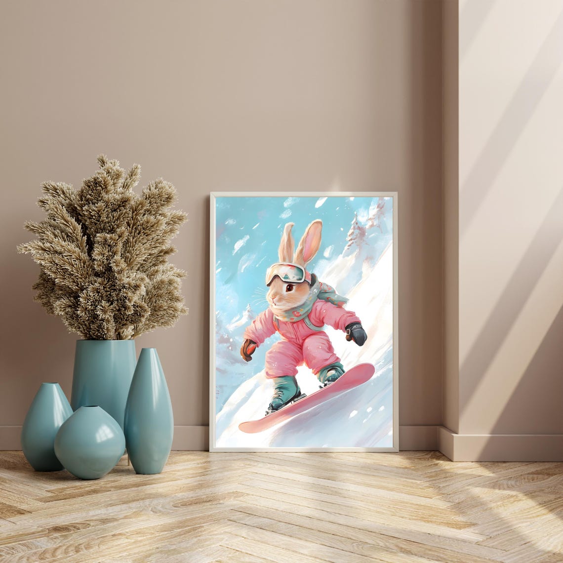 Cute Snowboarding Bunny Poster Winter Sports Animal Art Adorable Bunny Wall Art Snowboarding Animal Illustration Winter Wonderland - Image 4
