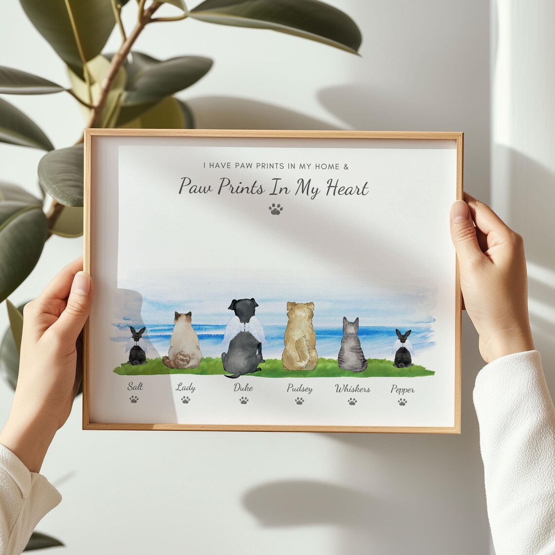 Personalised Family Pet Memorial Portrait Paw Prints Gift Print