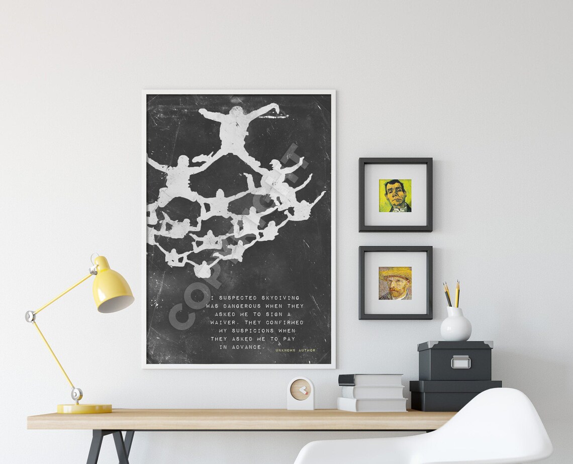 Skydiving Humor Formation Jump Black White Funny Quote Poster - Image 4