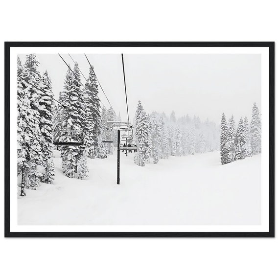 Fine Art Mountain Ski Photography Print Black And White Framed Winter Snow Forest Cabin Home Decor