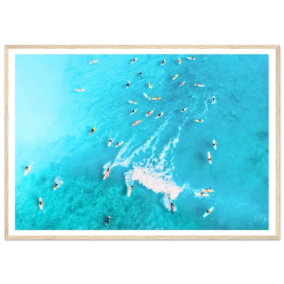 Fine Art Aerial Beach Print Surfers In Ocean Paddle Out Minimalist Surfing Photography Home Decor