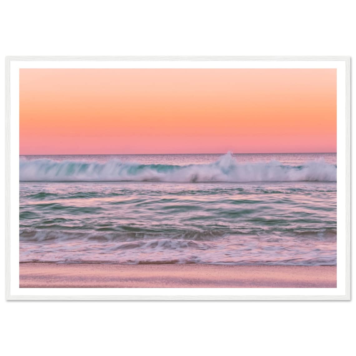 Pink Sunset Ocean Waves Serene Calm Beach Shoreline Photo Poster