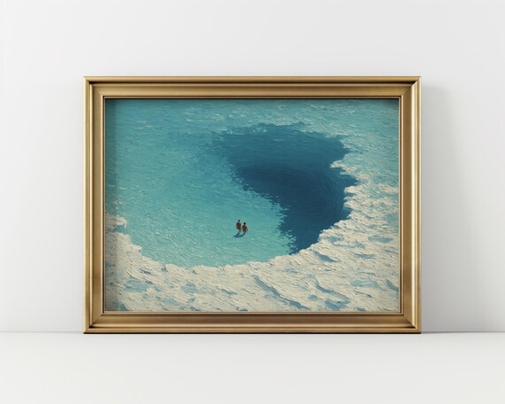 Minimalist Ocean Swimmers Turquoise Shallow Deep Blue Sea Art Print