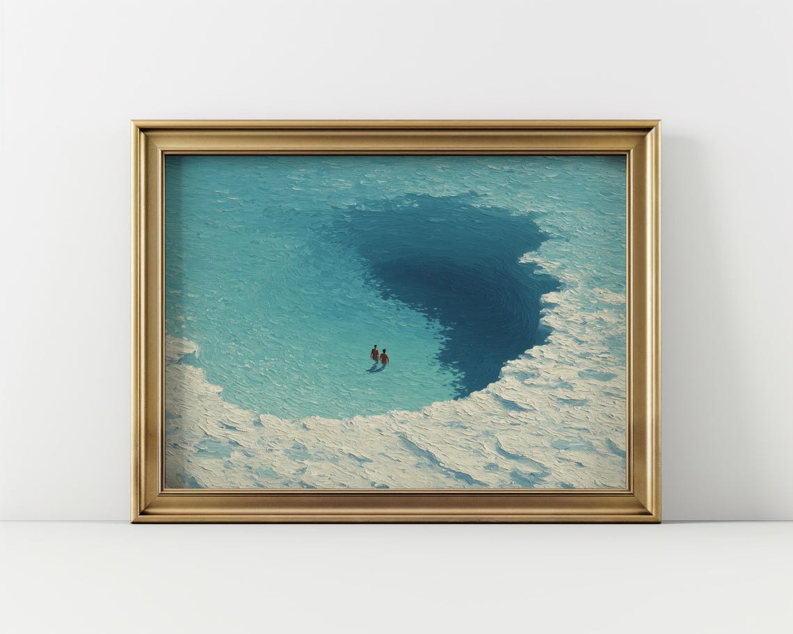 Minimalist Ocean Swimmers Turquoise Shallow Deep Blue Sea Art Print