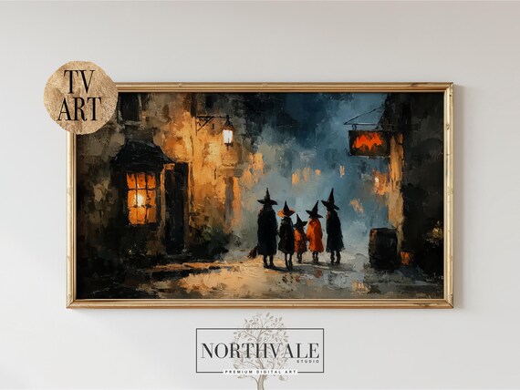 Halloween Trickortreaters Art Rustic Vintage Frame Tv Spooky Fall Wall Decor Samsung Witch Costumes 63