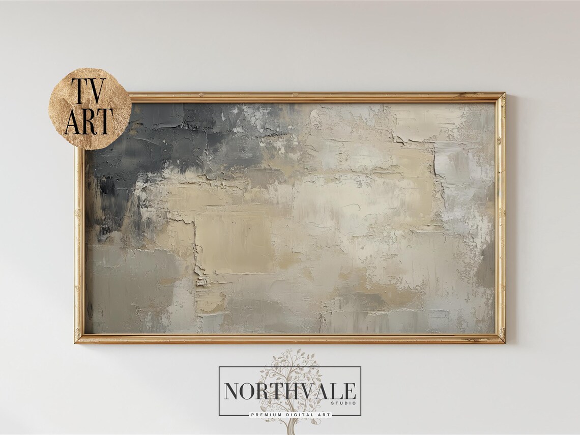Neutral Abstract Samsung Frame TV Art, Rustic Impasto Painting