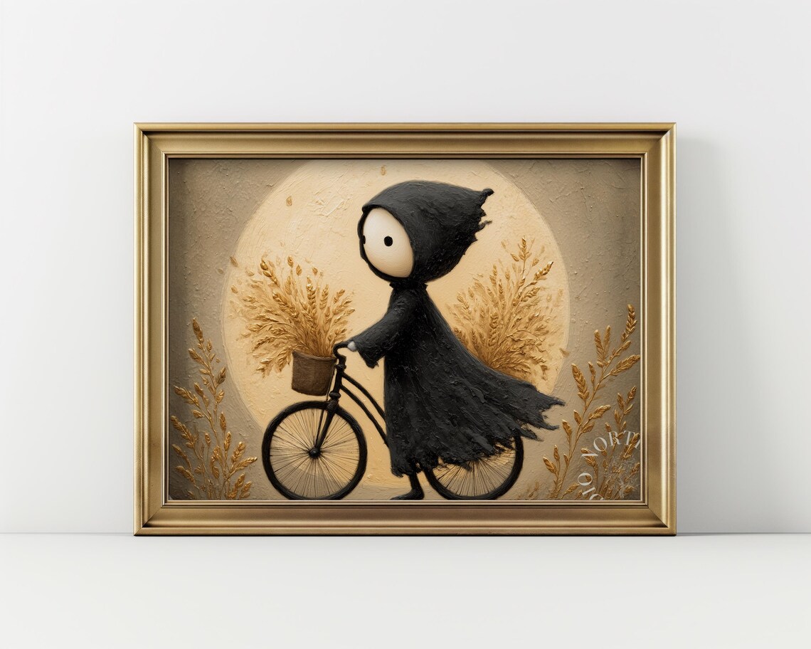 Bicycle Print Spooky Vintage Halloween Wall Art