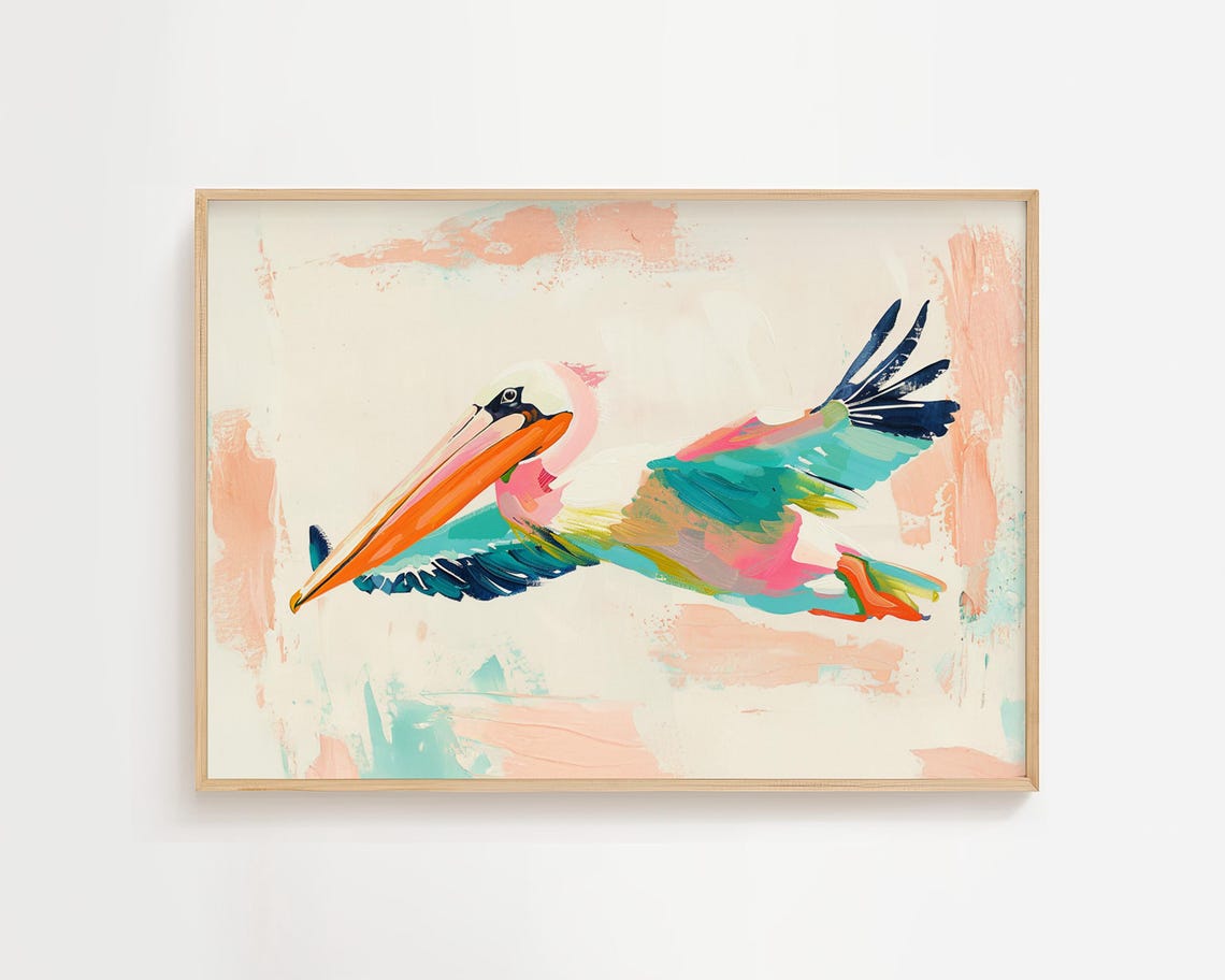 Colorful Abstract Pelican In Flight Modern Bird Painting Poster