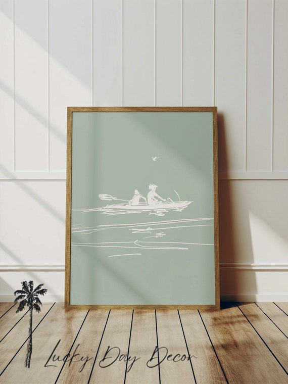 Kayaking On Sea Art Print, Simplistic Beach Life