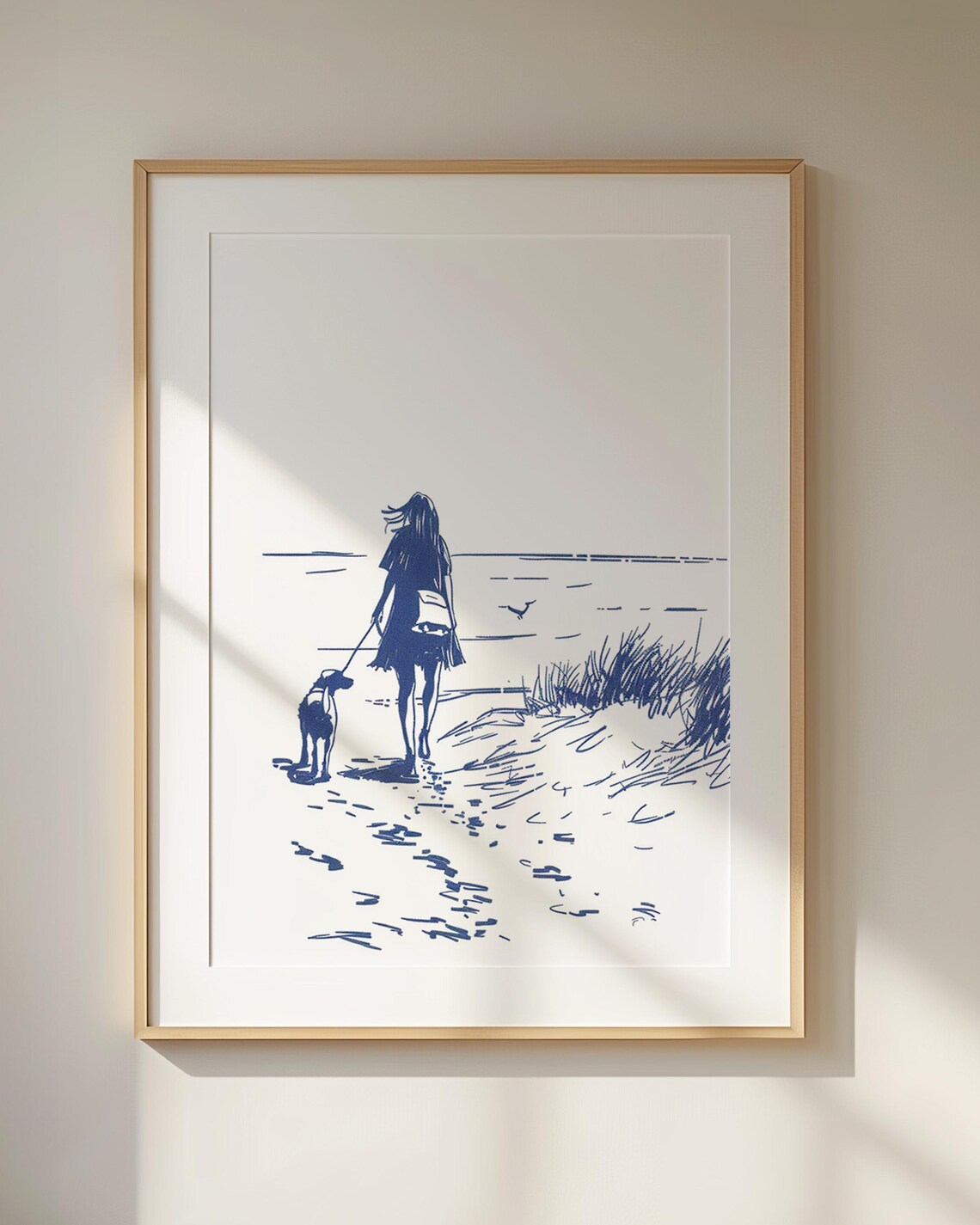 Best Friends Beach Walk Girl Dog Art Print