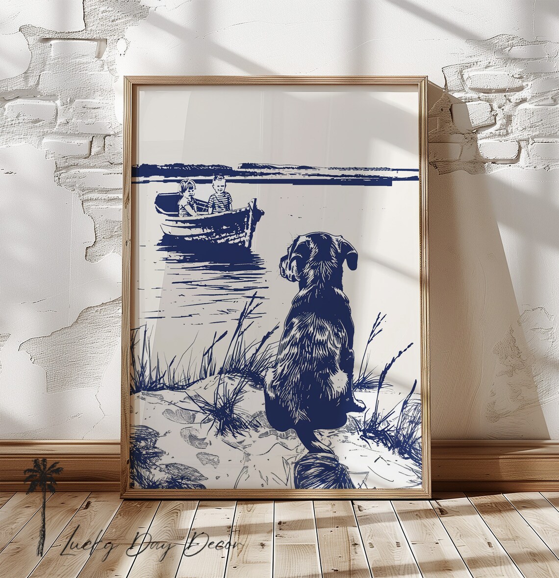 Vintage Coastal Puppy Print, Nursery Art Print