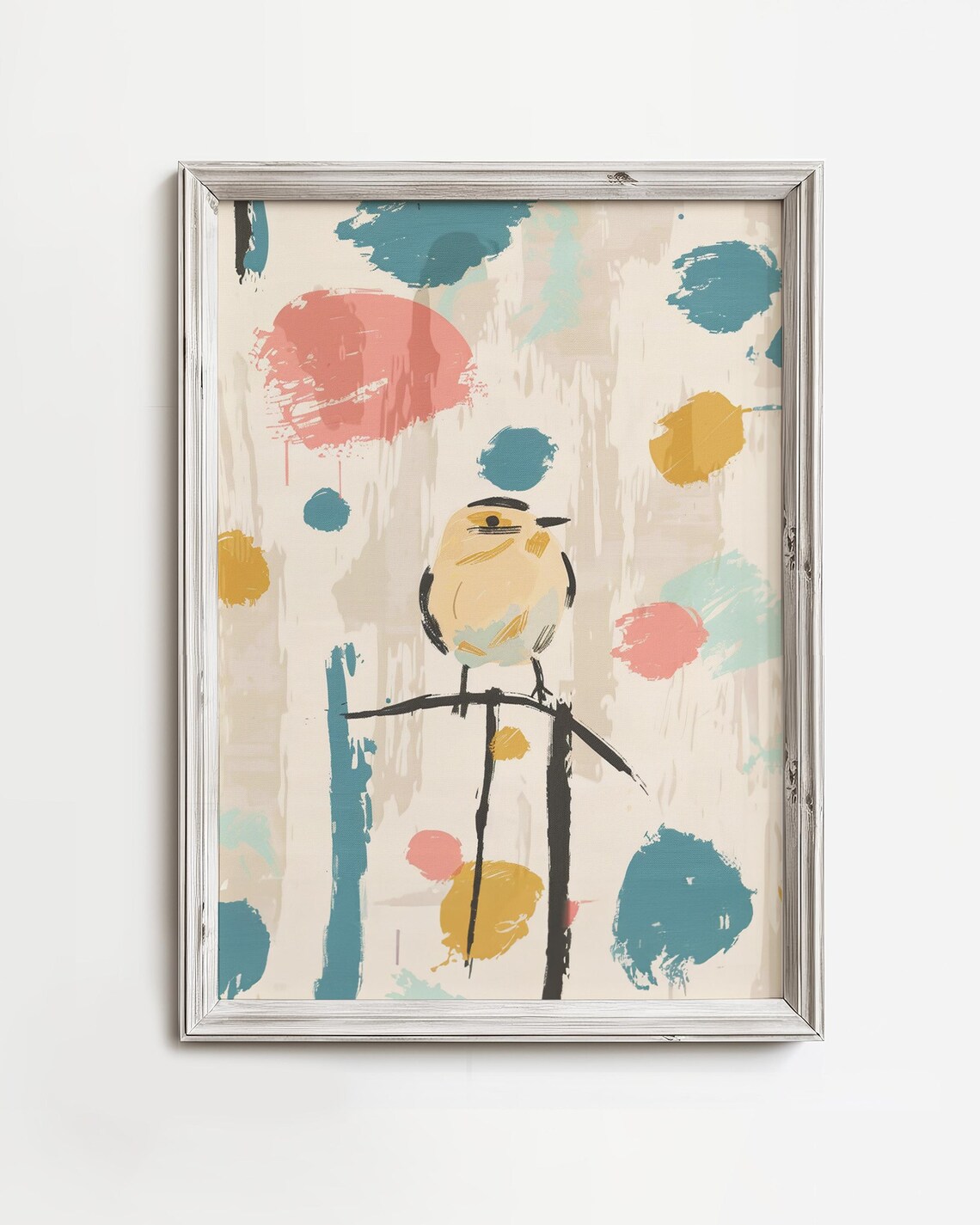 Spring Bird Painting, Abstract Boho Art Print