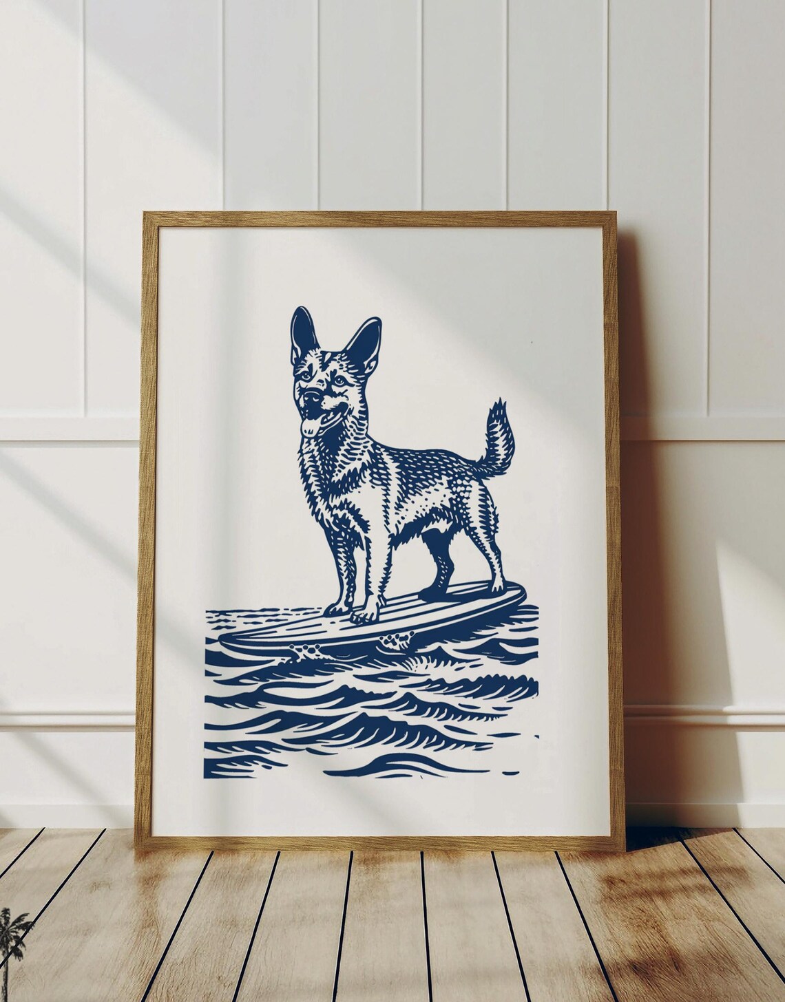 Surfing Corgi Sketch Art Print, Coastal Dog