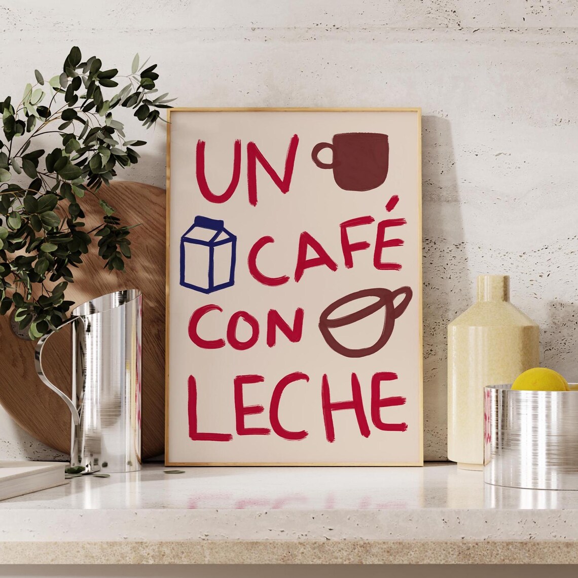 Un Cafe Con Leche Print Trendy Coffee Print Coffee Bar Wall Art Un Caf Poster Typography Poster Kitchen Wall Art Wall Art