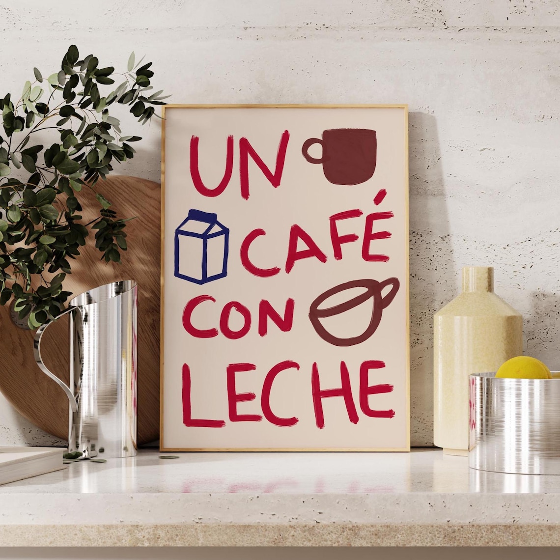Un Café Con Leche Spanish Coffee Typography With Milk Carton Poster