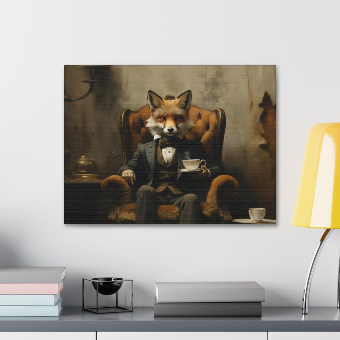 Fox in Suit Drinking Tea Victorian Armchair Oil Painting Animal Poster - Image 2