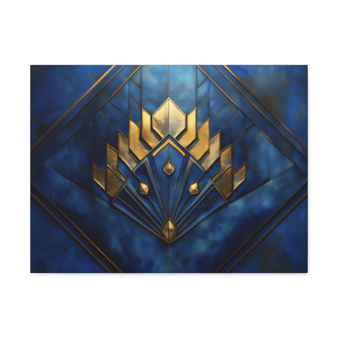 Art Deco Blue Gold Fan Diamond 1920s Geometric Metallic Wall Poster - Image 3
