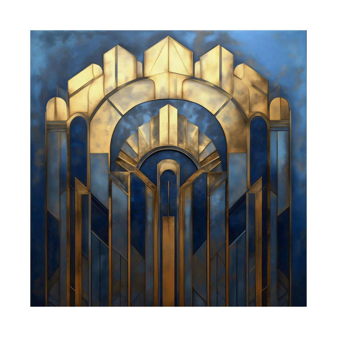 Art Deco Gold Arch Blue Night Square 1920s Metallic Statement Print - Image 3