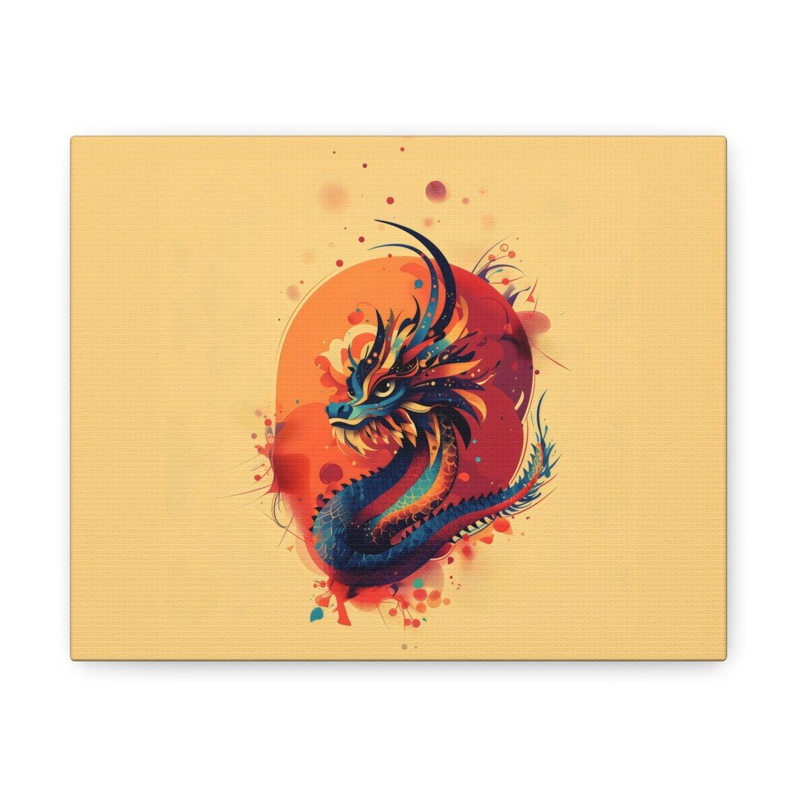Vibrant Colorful Dragon Circling Sun Mythical Fantasy Painting Print - Image 3