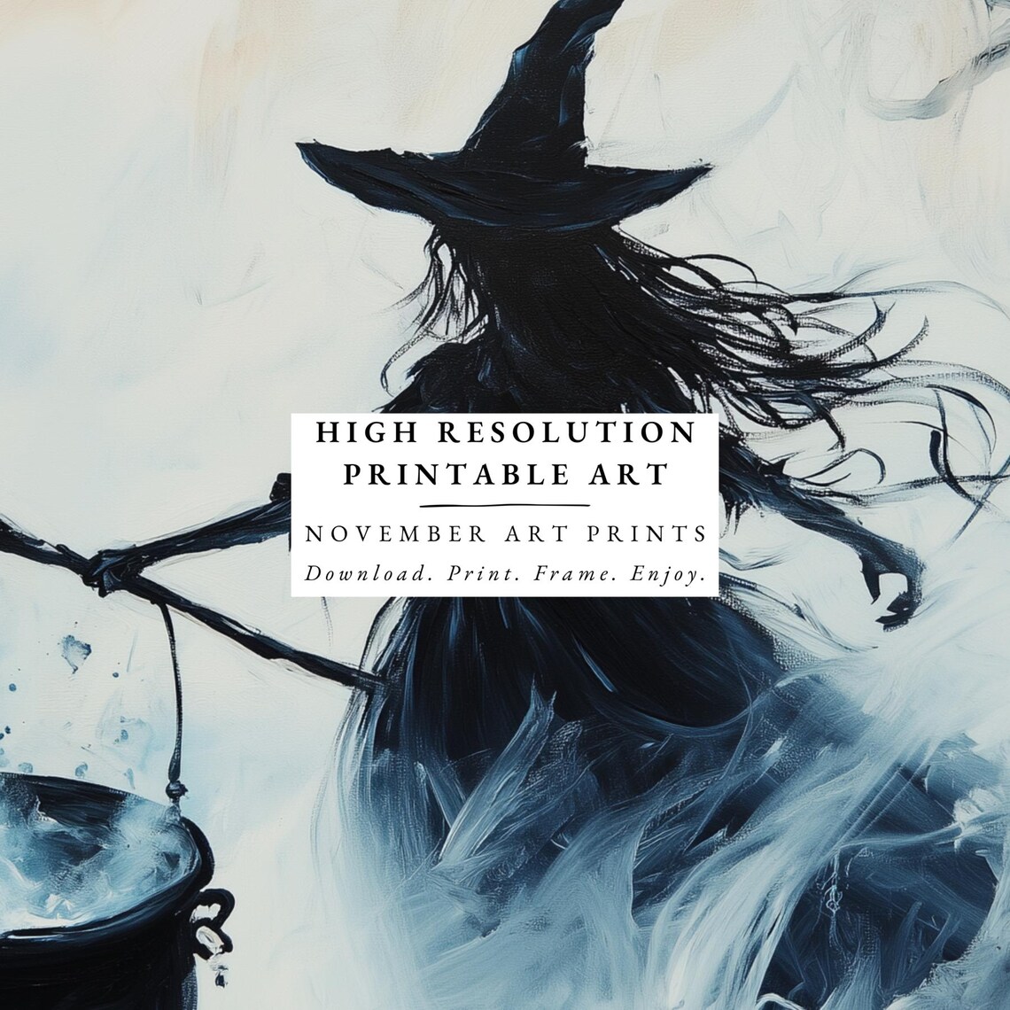 Witch Stirring Cauldron in Misty Forest Gothic Spell Art Poster - Image 3