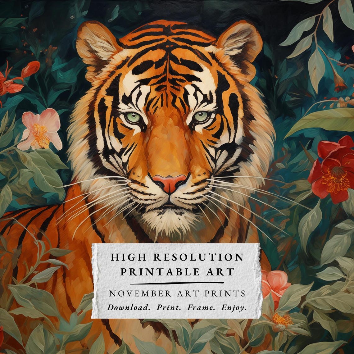 Boho Tiger Vintage Floral Maximalist Art Print - Image 4