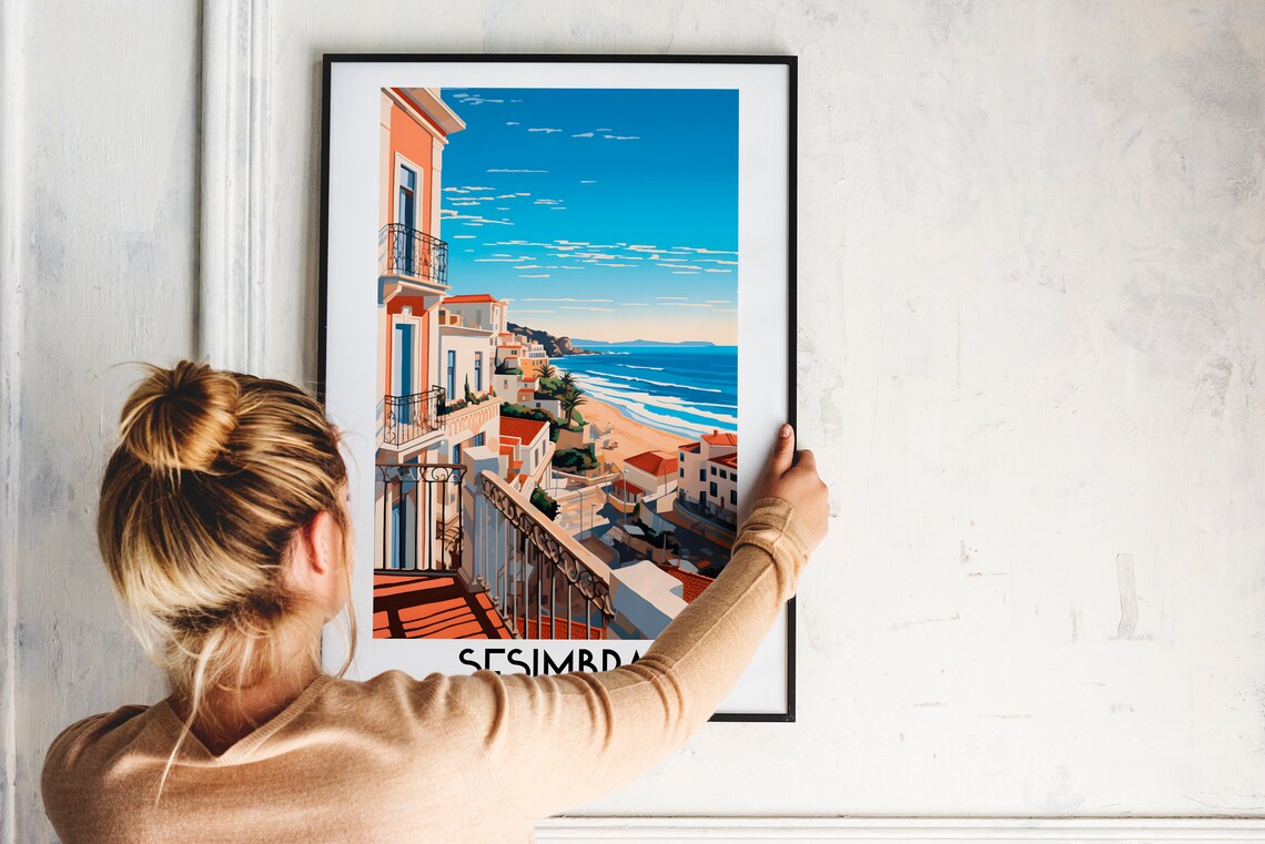 Sesimbra Portugal Seaside Town Balcony Beach View Travel Poster - Image 2
