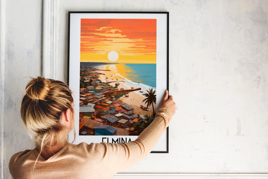 Elmina Coastal Fishing Town Beach Boats Sunset Ghana Travel Poster - Image 2