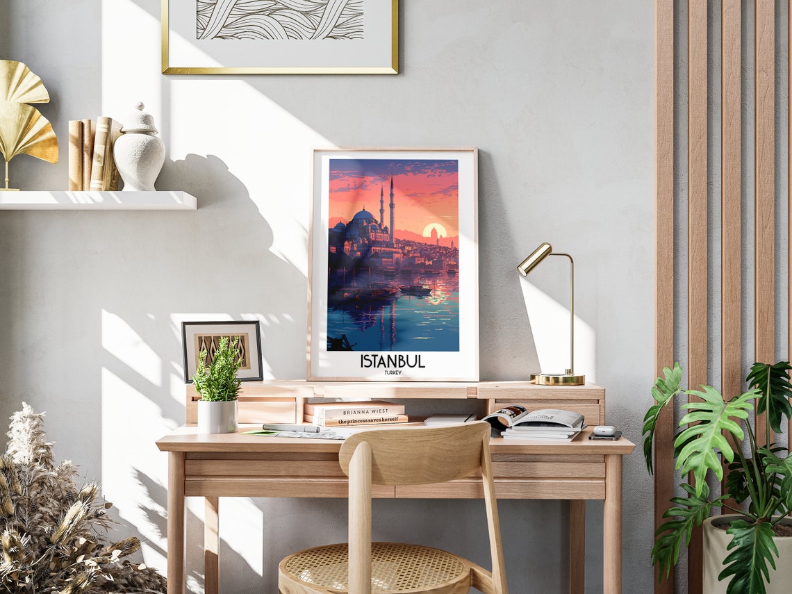 Istanbul Turkey Mosque Waterfront Sunset Glow Vintage Travel Poster - Image 3