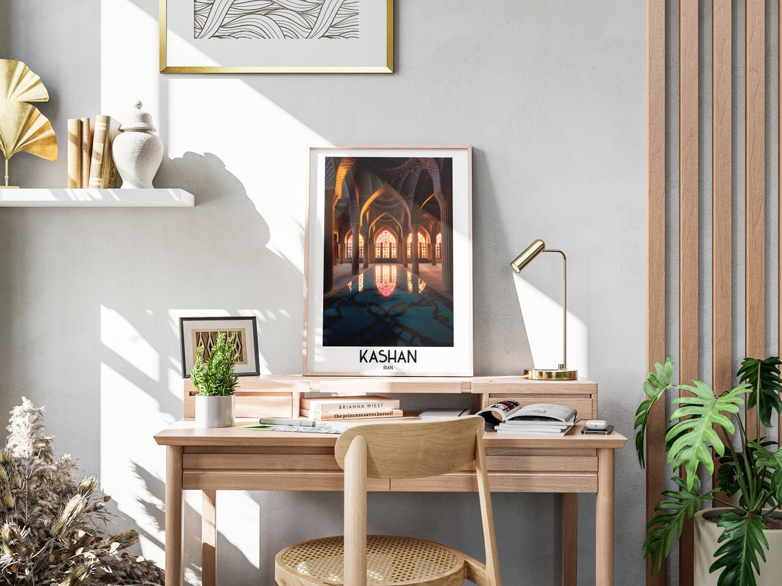 Kashan Iran Mosque Prayer Hall Stained Glass Reflection Travel Poster - Image 3