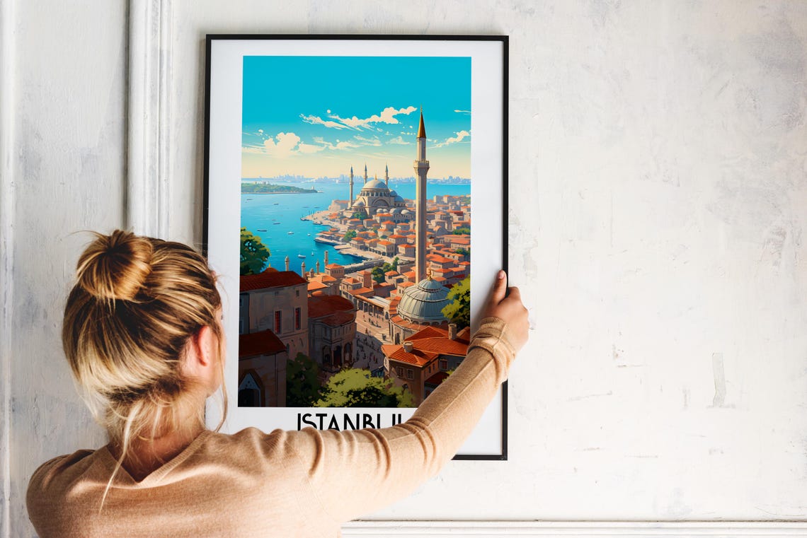 Istanbul Turkey Mosques Minarets Waterfront Vintage Travel Poster - Image 2