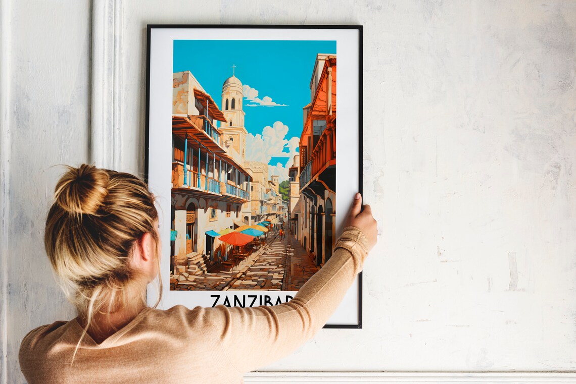 Zanzibar Tanzania Stone Town Street Church Tower Vintage Travel Poster - Image 2