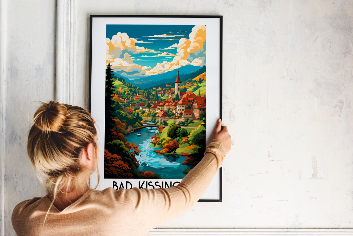 Bad Kissingen Germany Riverside Village Church Vintage Travel Poster - Image 2