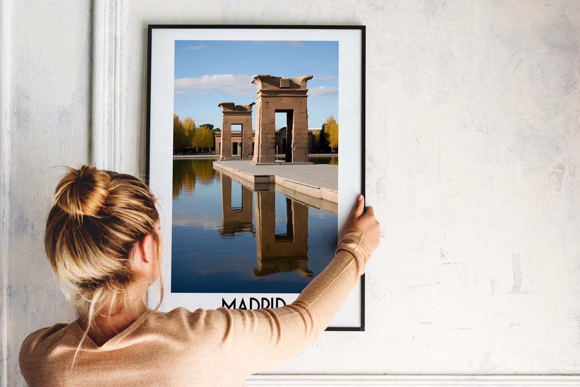Madrid Spain Temple of Debod Water Reflection Travel Art Poster - Image 2