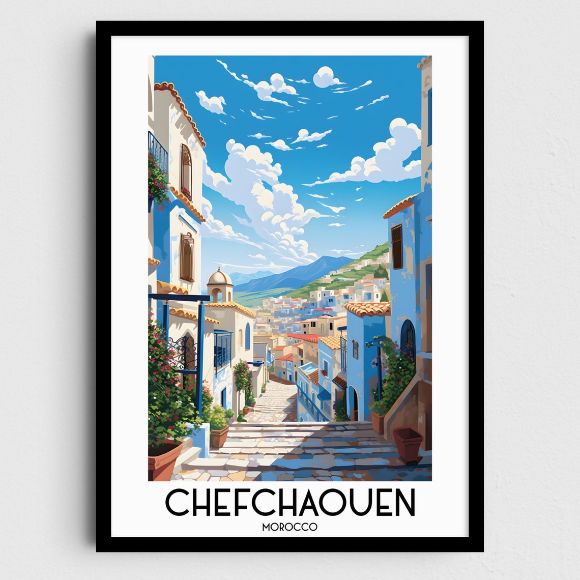 Chefchaouen Morocco Famous Blue Alley Steps Old Town View Poster