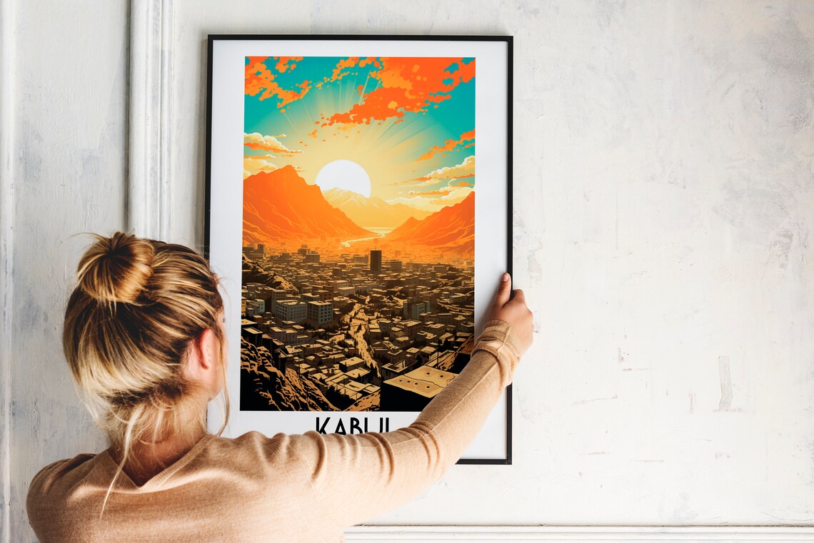Kabul Mountain Valley City Sunrise Afghanistan Vintage Travel Poster - Image 2