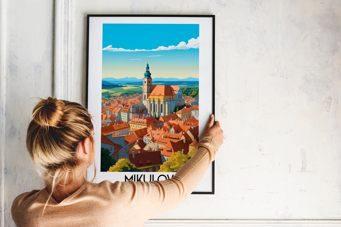 Mikulov Czech Republic Old Town Church Tower Retro Travel Poster - Image 2