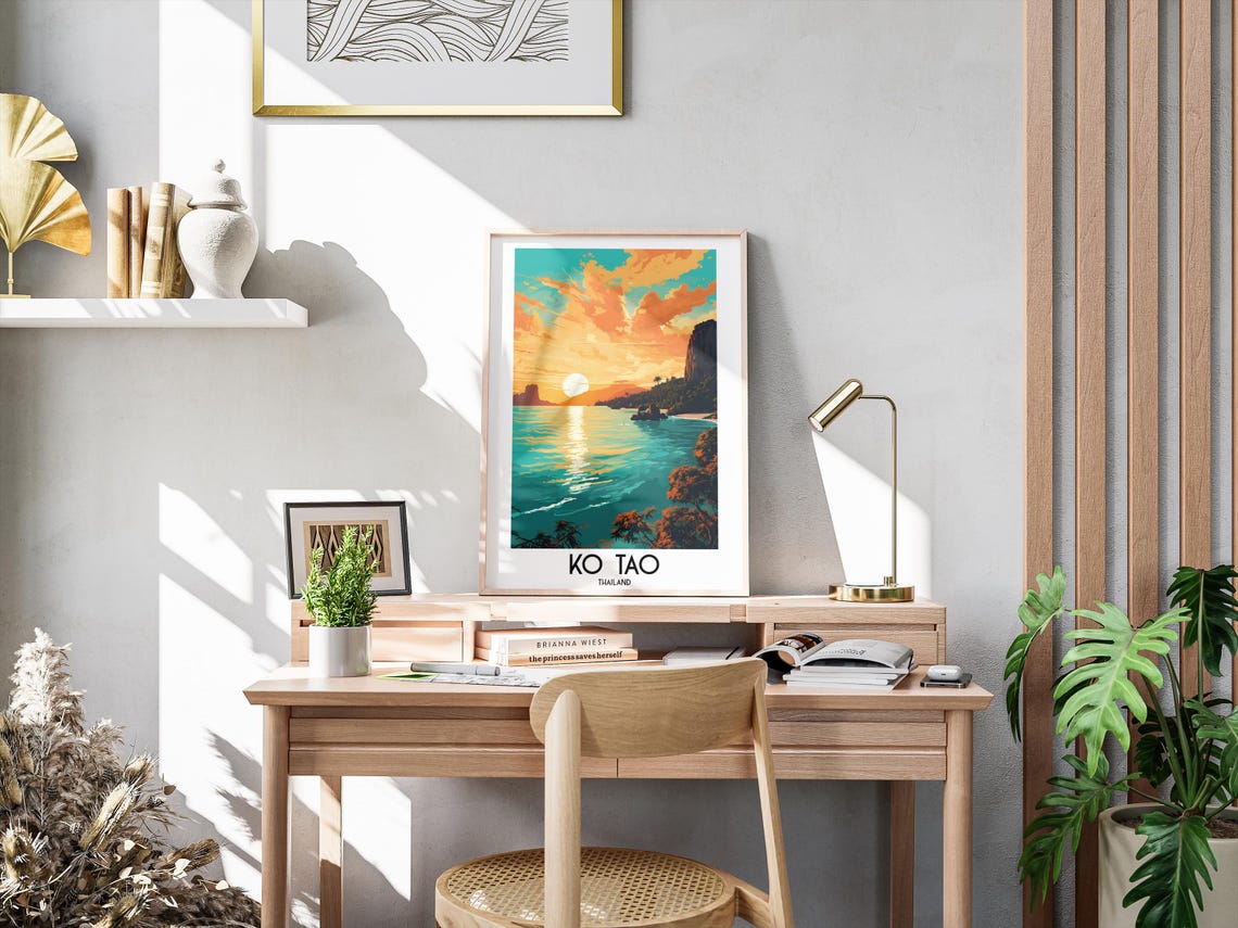 Ko Tao Thailand Sunset Sea Cliffs Tropical Travel Art Poster - Image 3